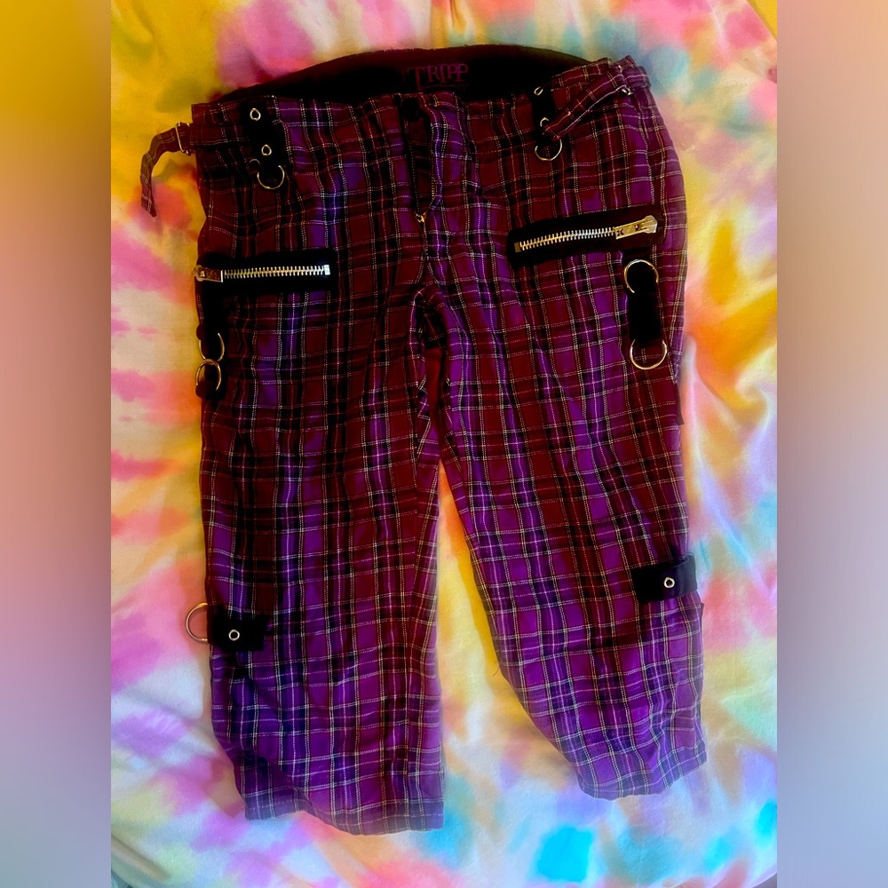 Purple Capris with zippers and buckles
